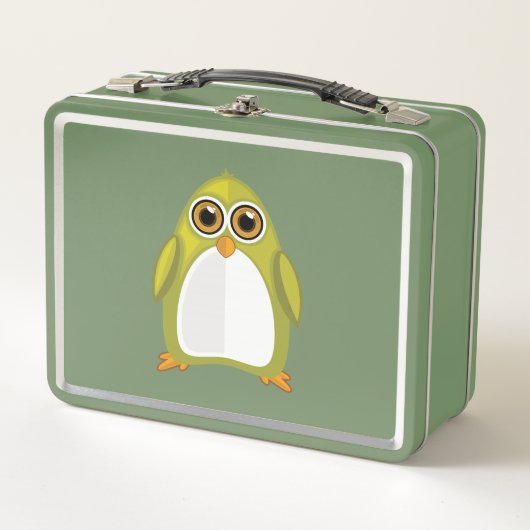 Gelbe grüne Pinguine Metall Brotdose (Vorderseite)