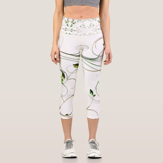Gelbe grüne Reben Capri Leggings (Vorderseite)