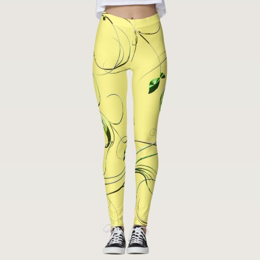 Gelbe grüne Reben Leggings (Vorderseite)