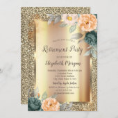 Gelbe grüne Rose Gold Glitzer Rente Einladung (Vorne/Hinten)