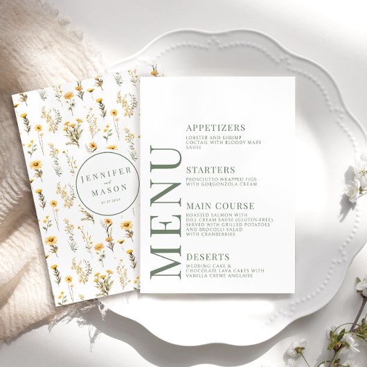 Gelbe grüne rustikale Wildblume Hochzeitskarte Begleitkarte