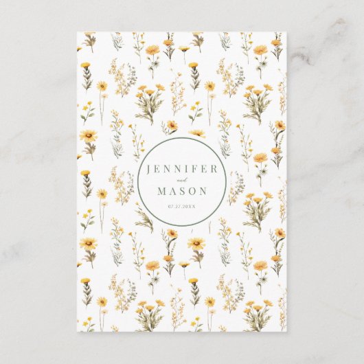 Gelbe grüne rustikale Wildblume Hochzeitskarte Begleitkarte (Rückseite)