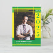 Gelbe grüne Schule Abschluss Foto Kariert Einladung (Stehend Vorderseite)