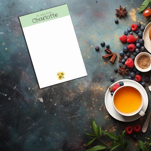 Gelbe grüne Sonnenblumenbezeichnung Nachhinweise Post-it Klebezettel