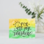Gelbe grüne Wasserfarbe Du bist mein Sonnenschein Postkarte (Stehend Vorderseite)