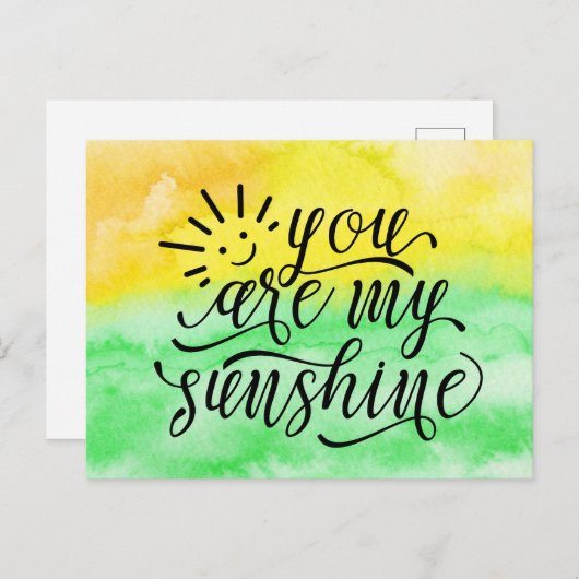Gelbe grüne Wasserfarbe Du bist mein Sonnenschein Postkarte (Vorne/Hinten)