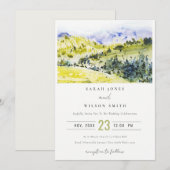 Gelbe grüne Wasserfarbenwelt Hügel Hochzeiten Einladung (Vorne/Hinten)