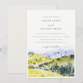Gelbe grüne Wasserfarbenwelt Hügel Hochzeiten Einladung (Vorne/Hinten)