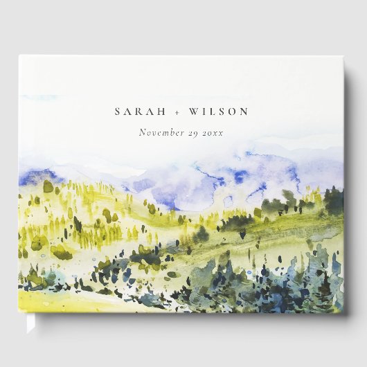 Gelbe grüne Wasserfarbenwelt Hügel Hochzeiten Gästebuch (Vorderseite)