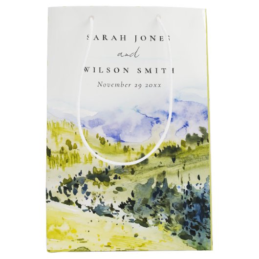 Gelbe grüne Wasserfarbenwelt Hügel Hochzeiten Mittlere Geschenktüte (Vorderseite)