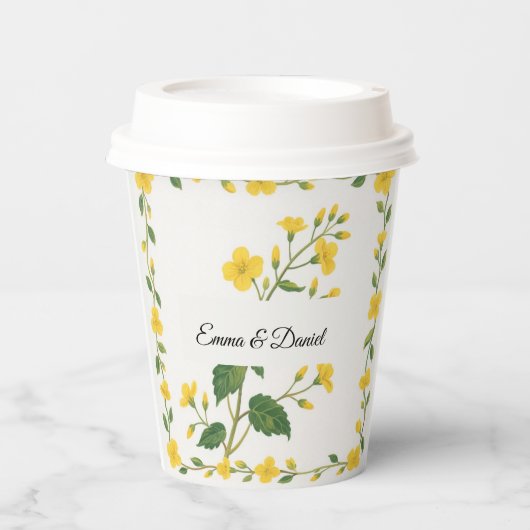 Gelbe grüne Wildblumen Pappbecher (Vorderseite)