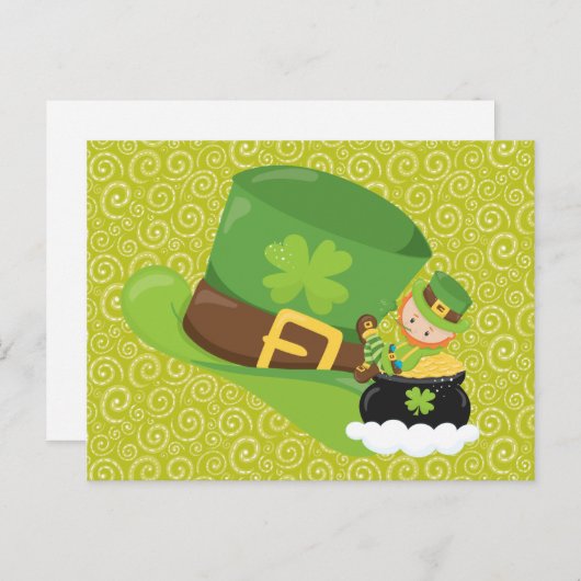 Gelbe grüne Wirbel Grüner Hutelhut Leprechaun Post Postkarte (Vorne/Hinten)