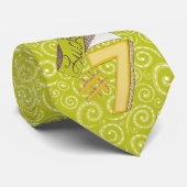 Gelbe grüne Wirbel Lucky Nummer 7 Krawatte (Gerollt)
