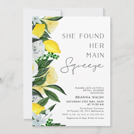 Gelbe grüne Zitronenpresse Brautparty Einladung (Vorderseite)