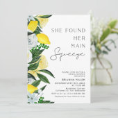 Gelbe grüne Zitronenpresse Brautparty Einladung (Stehend Vorderseite)