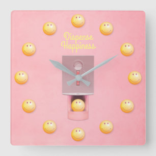 gelbe Gumball-Dispenser-Platz-Wandschloss Quadratische Wanduhr