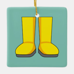 Gelbe Gummi-Regenstiefel Keramikornament