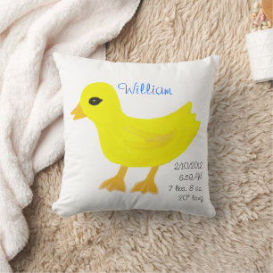 Gelbe Gummiente Geburtsdetails Blau Kissen
