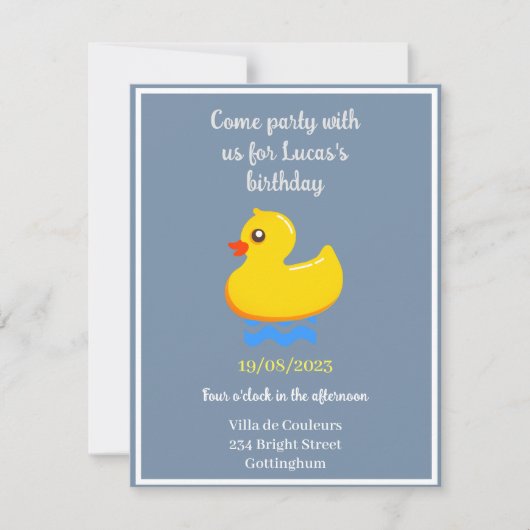 gelbe Gummiente - Geburtstagsparty Einladung (Vorderseite)
