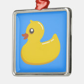 gelbe Gummiente im Blau Silbernes Ornament (Links)