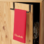 Gelbe Handgeschriebener Name Rote Farbvorlage Geschirrtuch<br><div class="desc">Individuelle Upload Fügen Sie Ihr Monogramm erstes Foto oder Logo Text Elegant Moderne Niedliche Küche & Essen / Tisch & Küche Wäsche / Personalisierte Vorlage Gelb Handgeschriebener Name Red Solid Color Kitchen Handtuch.</div>