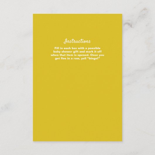 Gelbe Heckklappe Thema Babydusche BINGO-Karte Einladung (Rückseite)