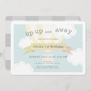 Gelbe Heißluftballon Auf und Ab 1. Geburtstag Einladung