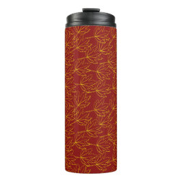 gelbe Herbstblätter auf braun Thermosbecher