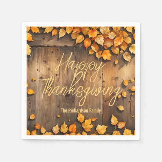 Gelbe Herbstblätter auf Holz-Erntedank Serviette (Vorderseite)