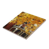 Gelbe Herbstblätter und alte Ziegelsteine Fliese (Seite)