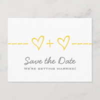 Gelbe Herzäquivalenz Save the Date Postkarte