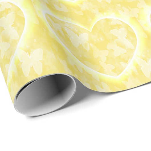 Gelbe Herzen mit Butterfly-Overlay Geschenkpapier (Rolleneckpunkt)