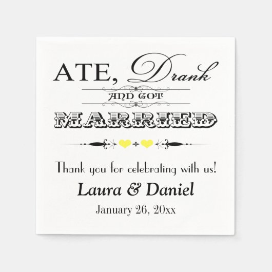 Gelbe Herzen, Scrolls Hochzeiten von Napkins Serviette (Vorderseite)