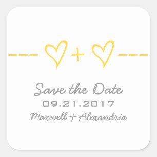Gelbe Herzgleichungs-Save-the-Date-Aufkleber Quadratischer Aufkleber