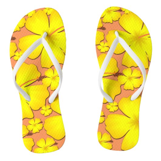 Gelbe Hibisken Design Flip Flops Badesandalen (Fußbett)