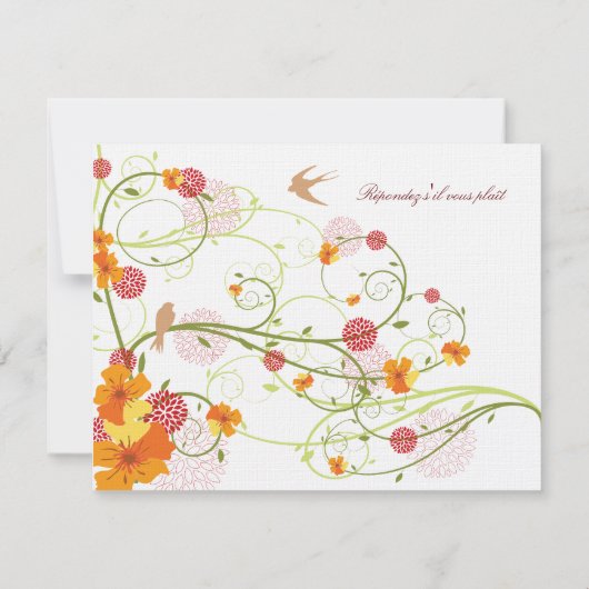 Gelbe Hibisken Wirbel & Schwalben Blumenzehen RSVP Karte (Rückseite)