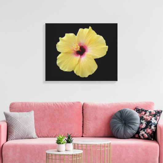 Gelbe Hibiskus Blume gezackte Canvas Leinwanddruck (Insitu (Wohnzimmer))