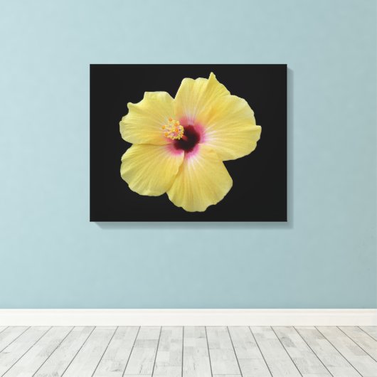 Gelbe Hibiskus Blume gezackte Canvas Leinwanddruck (Insitu (Holzboden))