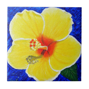 Gelbe Hibiskus Blume Malerei Fliese