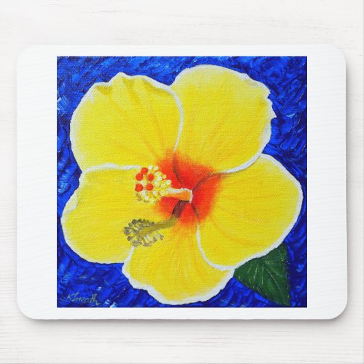 Gelbe Hibiskus Blume Malerei Mousepad (Vorne)