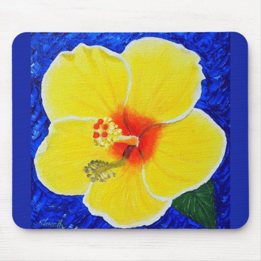 Gelbe Hibiskus Blume Malerei Mousepad (Vorne)