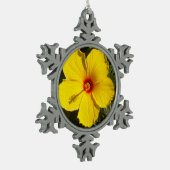 Gelbe Hibiskus Blume Schneeflocken Zinn-Ornament (Links)