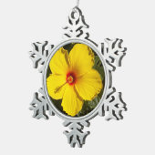 Gelbe Hibiskus Blume Schneeflocken Zinn-Ornament (Rechts)