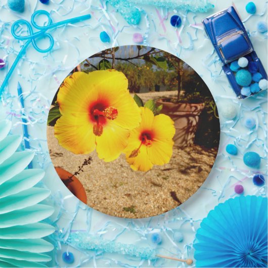 Gelbe Hibiskus-Papierplatte Pappteller (Party)