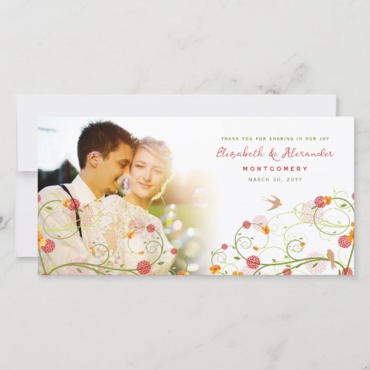 Gelbe Hibiskus-Wirbels-Frühlings-Hochzeit danken Dankeskarte (Vorderseite)