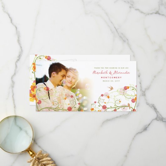 Gelbe Hibiskus-Wirbels-Frühlings-Hochzeit danken Dankeskarte (Vorderseite/Rückseite Beispiel)