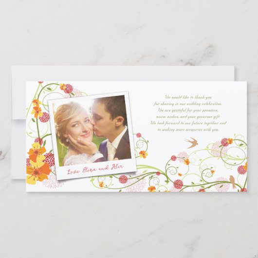 Gelbe Hibiskus-Wirbels-Frühlings-Hochzeit danken Dankeskarte (Rückseite)