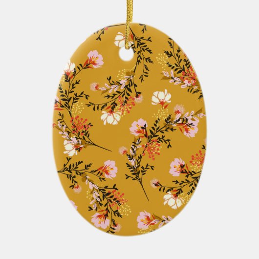 Gelbe Hintergrundblumen Keramik Ornament (Vorne)