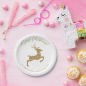 Gelbe Hirschform in Imitaten Glitzer mit Text auss Pappteller (Party)