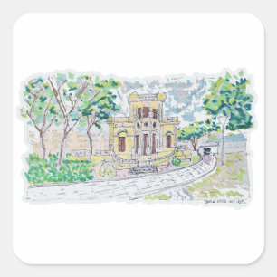 Gelbe historische Villa Quadratischer Aufkleber